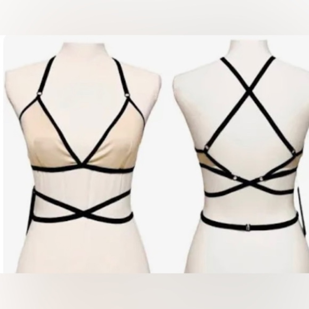 House of Widow Intimates X-Cross Triangle Bralette Med Nwt | Color: Black/Cream